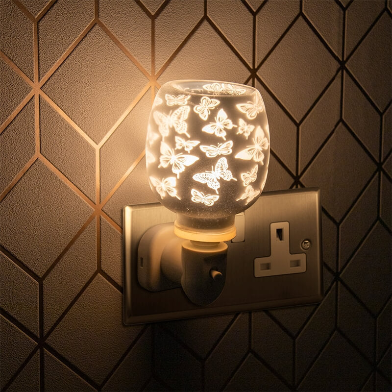 White Satin Plug In Warmer - Butterfly
