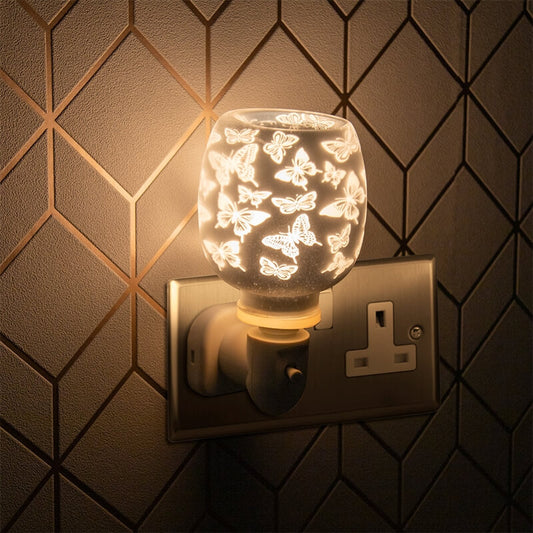 White Satin Plug In Warmer - Butterfly