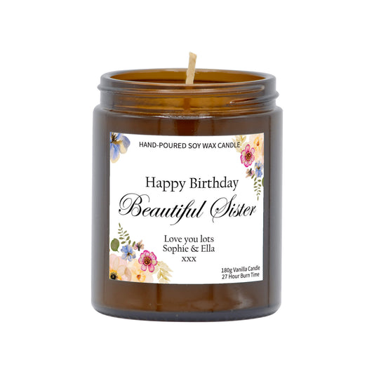 Happy Birthday Beautiful Sister - Personalised Candle